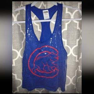 PINK Victoria's Secret Chicago Cubs Bling Sequin Racerback Tank Top Sleeveless